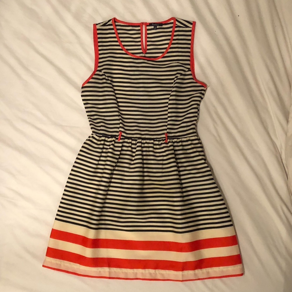 Monteau striped dress. Mid thigh length.